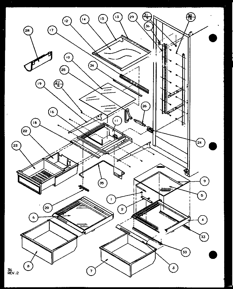 Amana SL22JB-P1104031W refrigertator shelving and drawers (sl25j/p7870109w) (sl25j/p1104026w) diagram