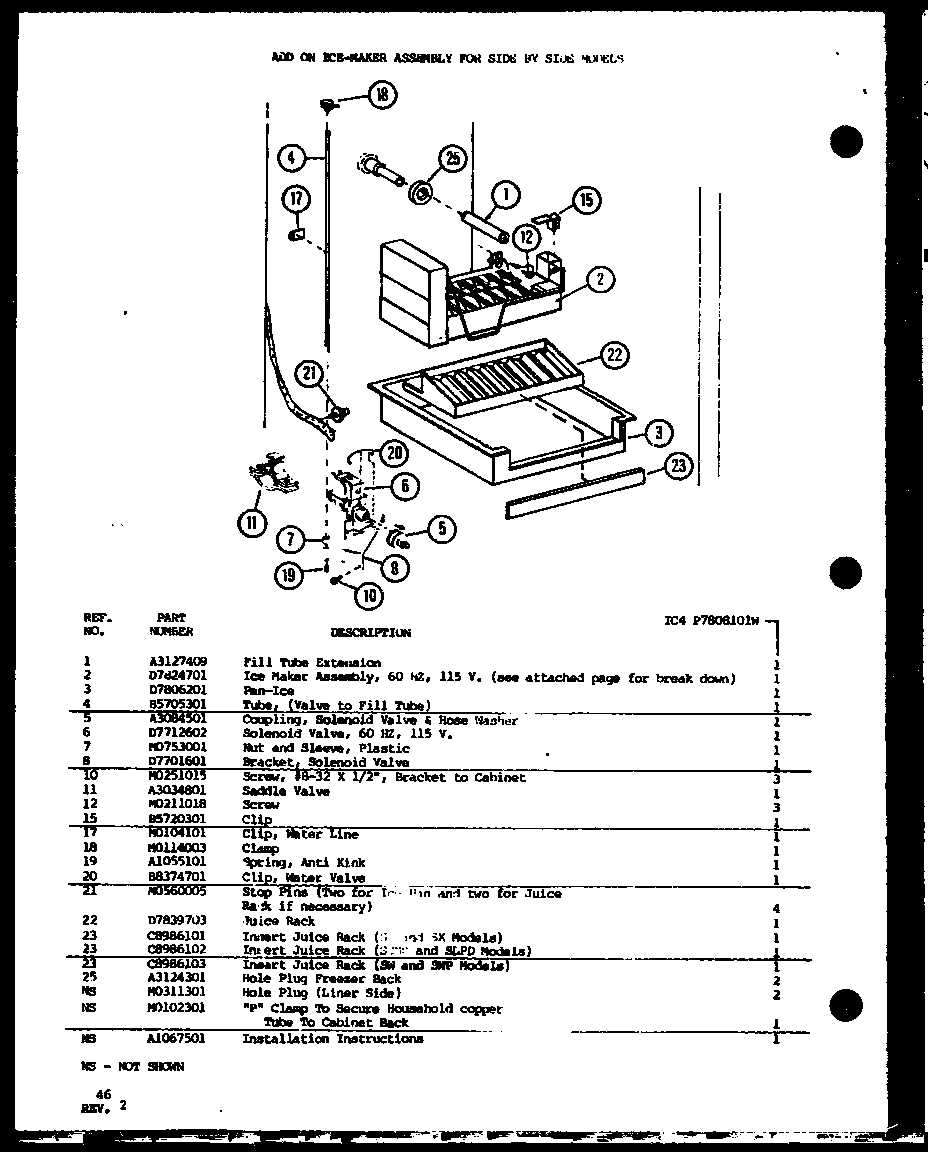 Amana SL22JB-P1104031W add on ice-maker (ic4/p7808101w) diagram