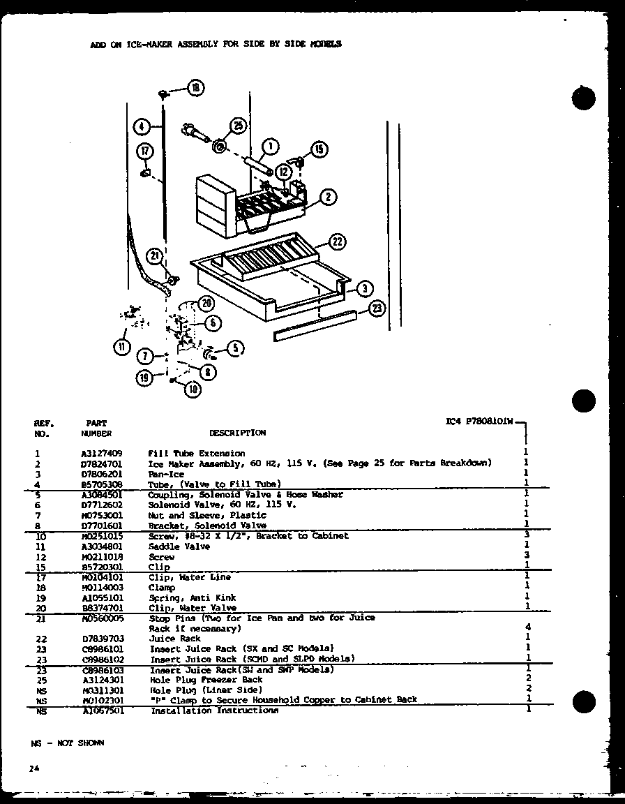Amana SC25J-P7870113W add on ice-maker (ic4/p7808101w) diagram