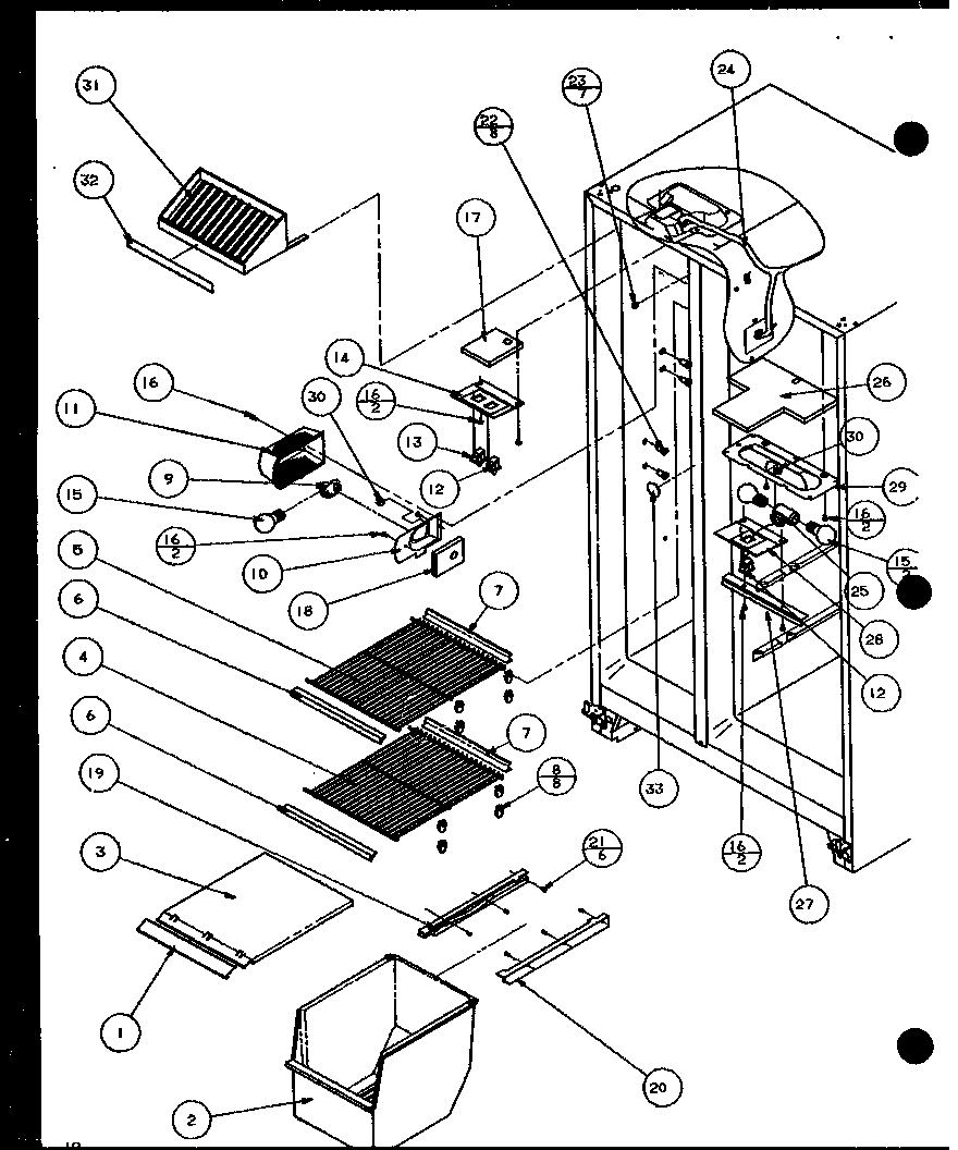 Amana SXD25JB-P7870107W freezer shelving and refrigerator light (sxd25j/p7870106w) (sxd25jb/p7870107w) (sxd25jp/p7870108w) (sxd22j/p7870119w) diagram