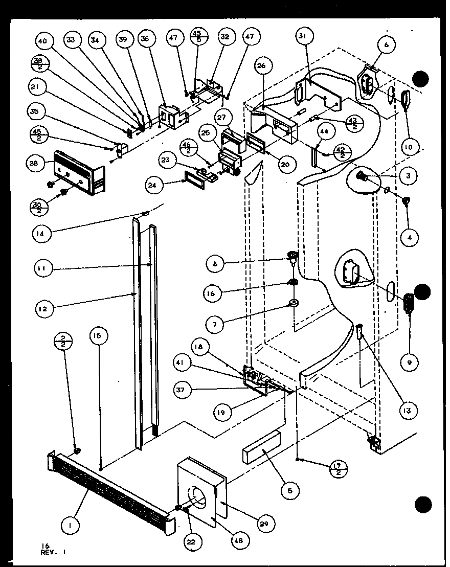 Amana SXD25JB-P7870107W refrigerator/freezer controls and cabinet part (sxd25j/p7870106w) (sxd25jb/p7870107w) (sxd25jp/p7870108w) (sxd22j/p7870119w) diagram