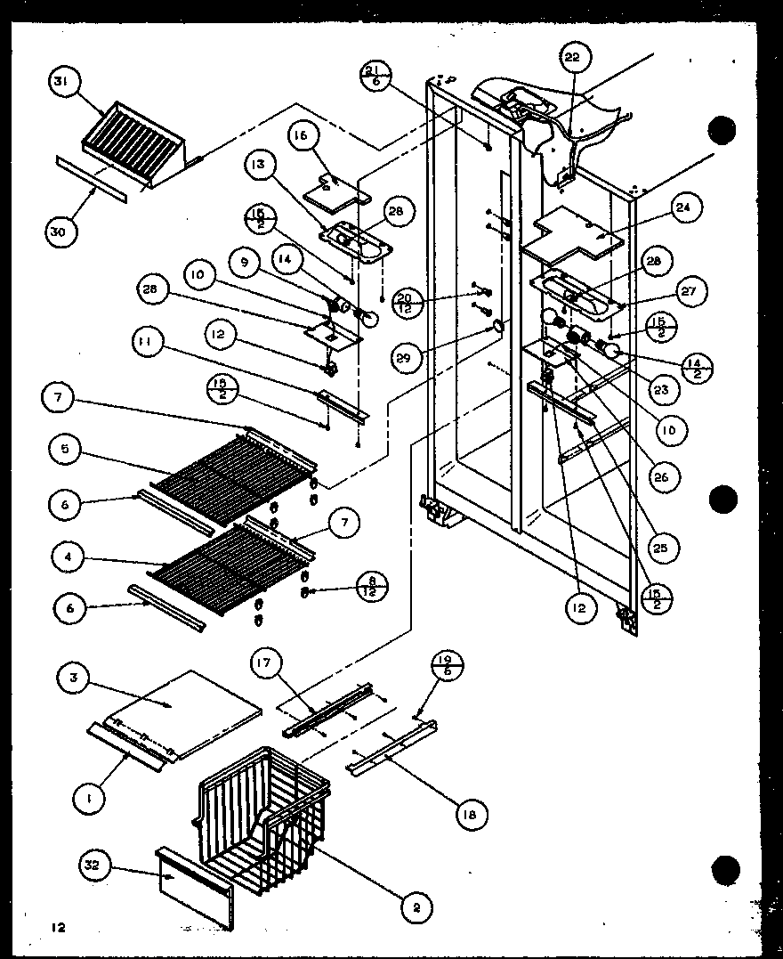 Amana 36078-P1108706W freezer shelving and refrigerator light diagram