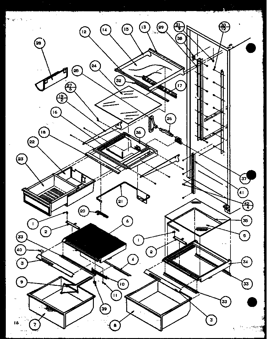 Amana 36078-P1108706W refrigerator shelving and drawers diagram