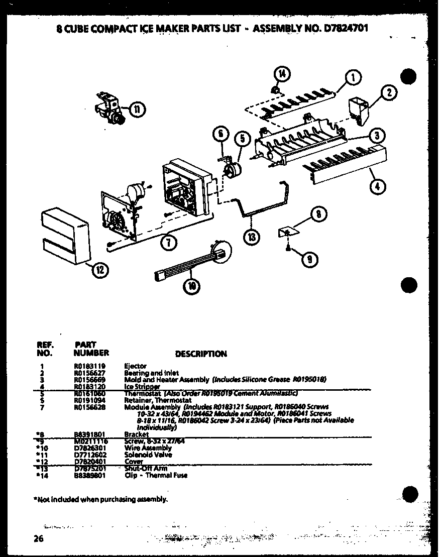 Amana 36078-P1108706W 8 cube compact ice maker diagram