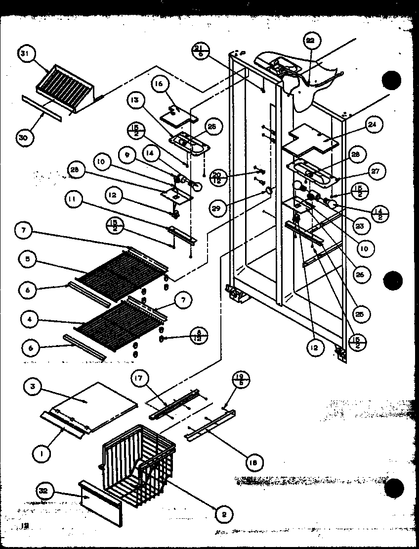 Amana 36071-P1115801W freezer shelving and refrigerator light diagram