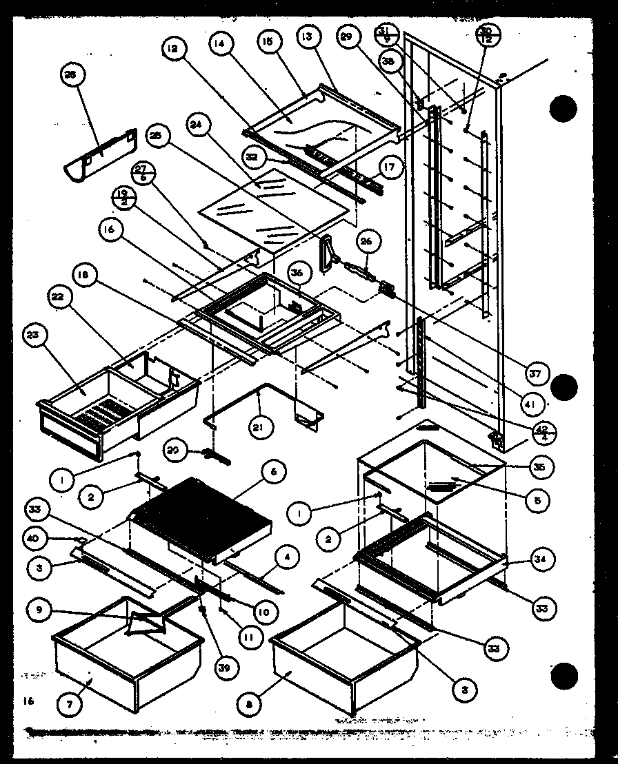 Amana 36071-P1115801W refrigerator shelving and drawers diagram