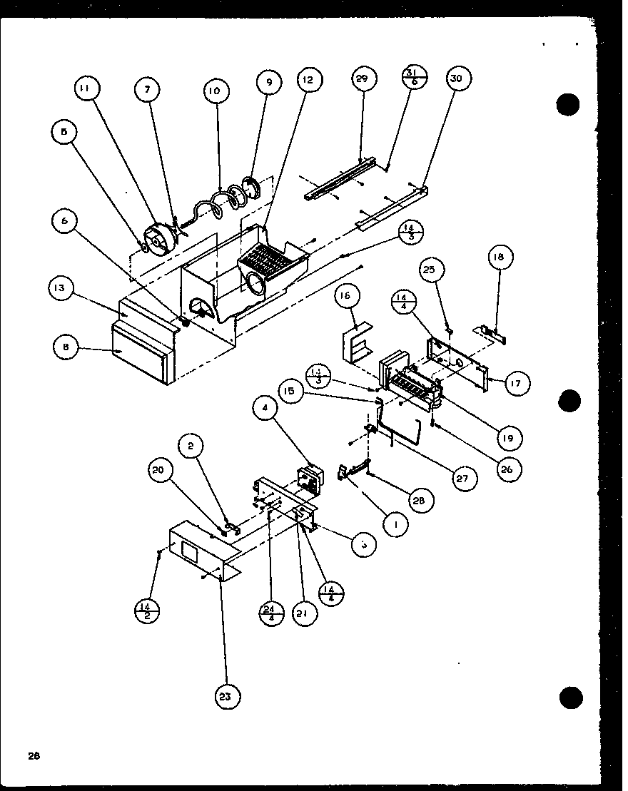Amana 36591-P1108403W ice bucket and ice maker diagram