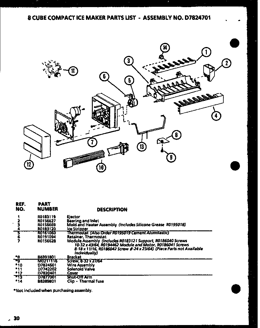 Amana 36591-P1108403W 8 cube ice maker diagram