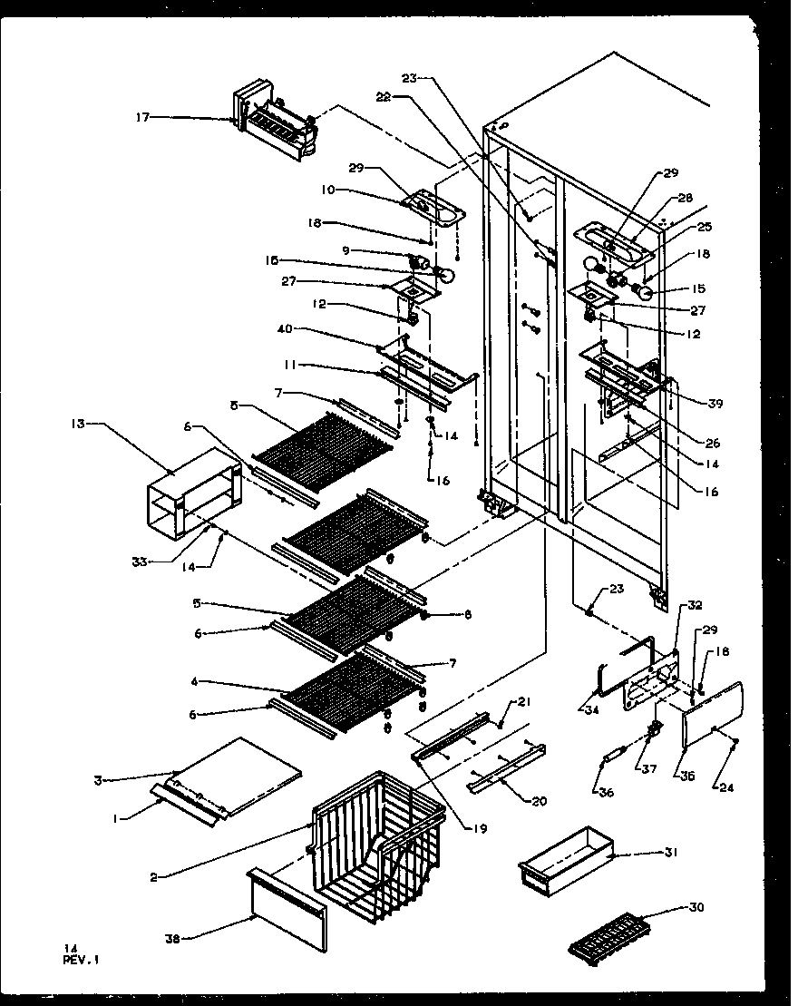 Amana SZ25NE-P1162702WE freezer shelving and refrigerator light diagram