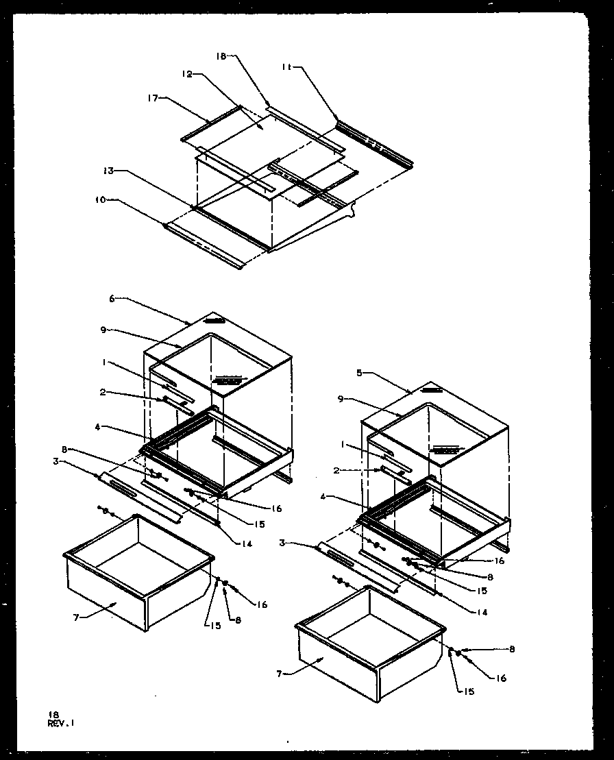 Amana SZ25NE-P1162702WE refrigerator shelving and drawers diagram
