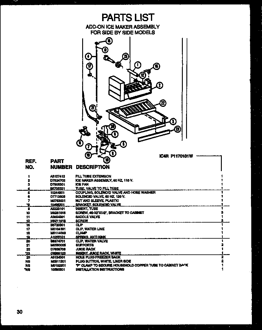 Amana SZ25NE-P1162702WE add-on ice maker assembly diagram
