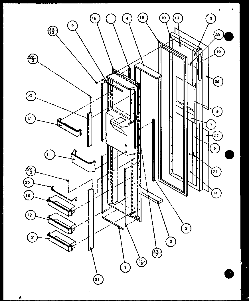 Amana 36081-P1108701W freezer door (36081/p1108701w) (36088/p1108702w) (36091/p1108703w) (36098/p1108704w) diagram