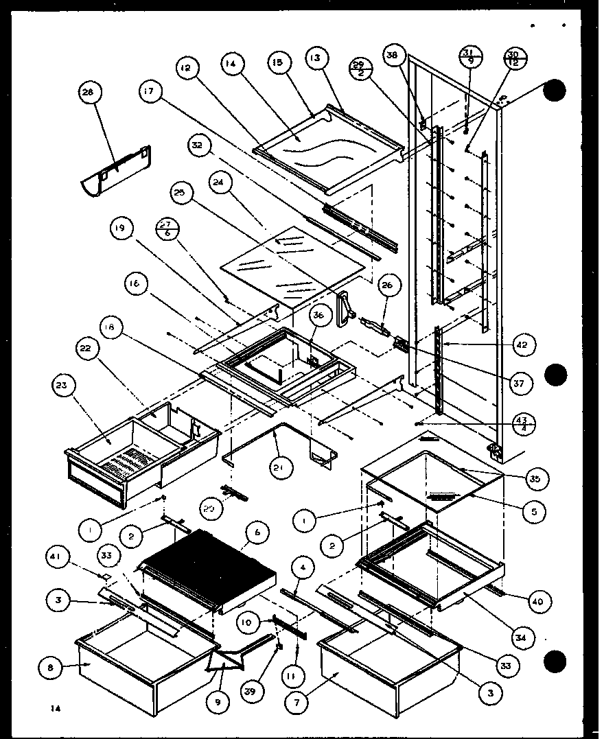 Amana 36081-P1108701W refrigerator shelving and drawers (36081/p1108701w) (36088/p1108702w) (36091/p1108703w) (36098/p1108704w) diagram