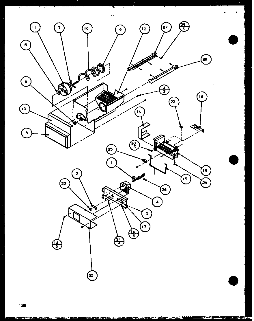 Amana 36081-P1108701W ice bucket and ice maker (36081/p1108701w) (36091/p1108703w) (36098/p1108704w) (36088/p11108702w) diagram