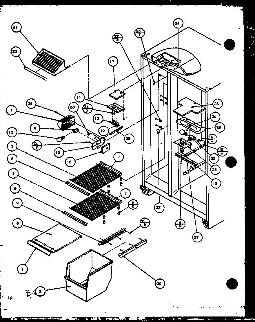 Amana SZDE25K-P1116801W freezer shelving and refrigerator light diagram