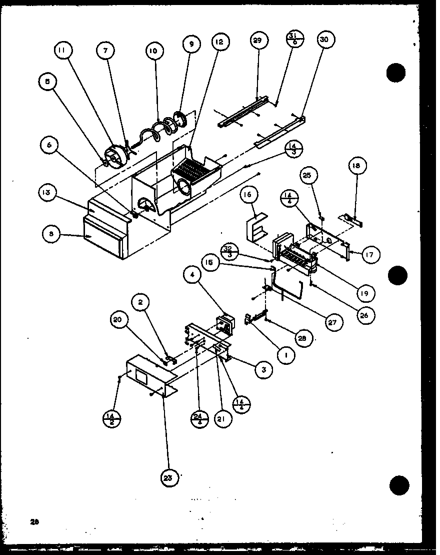 Amana SZDE25K-P1116801W ice bucket and ice maker diagram