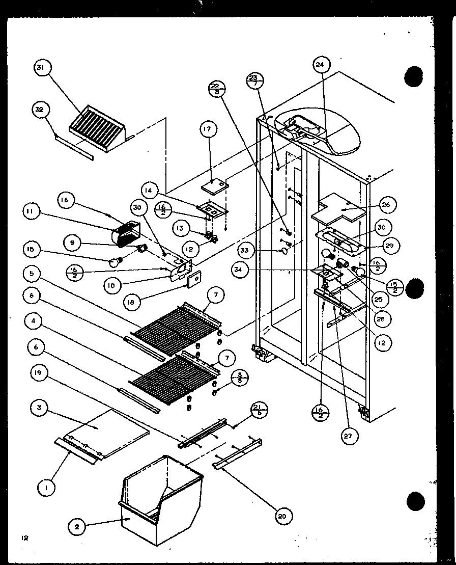 Amana 36591-P1115603W freezer shelving and refrigerator light diagram