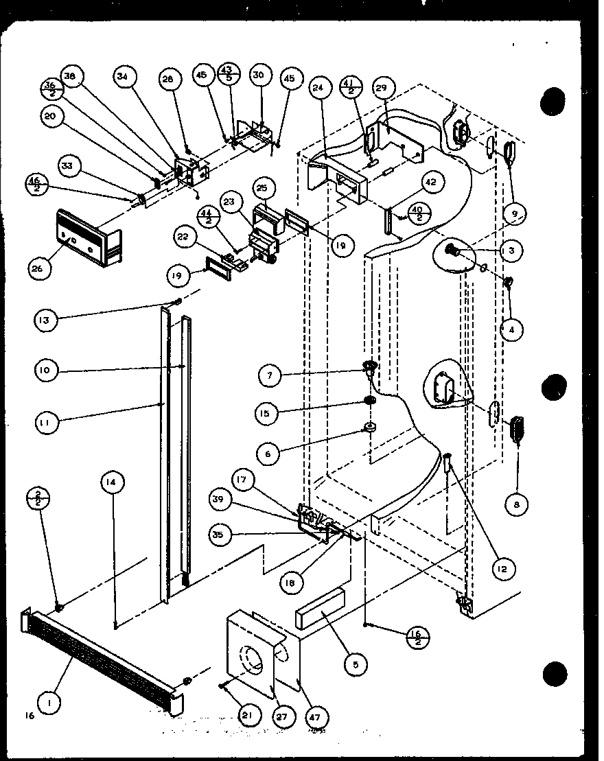 Amana 36591-P1115603W refrigerator/freezer controls and cabinet parts diagram