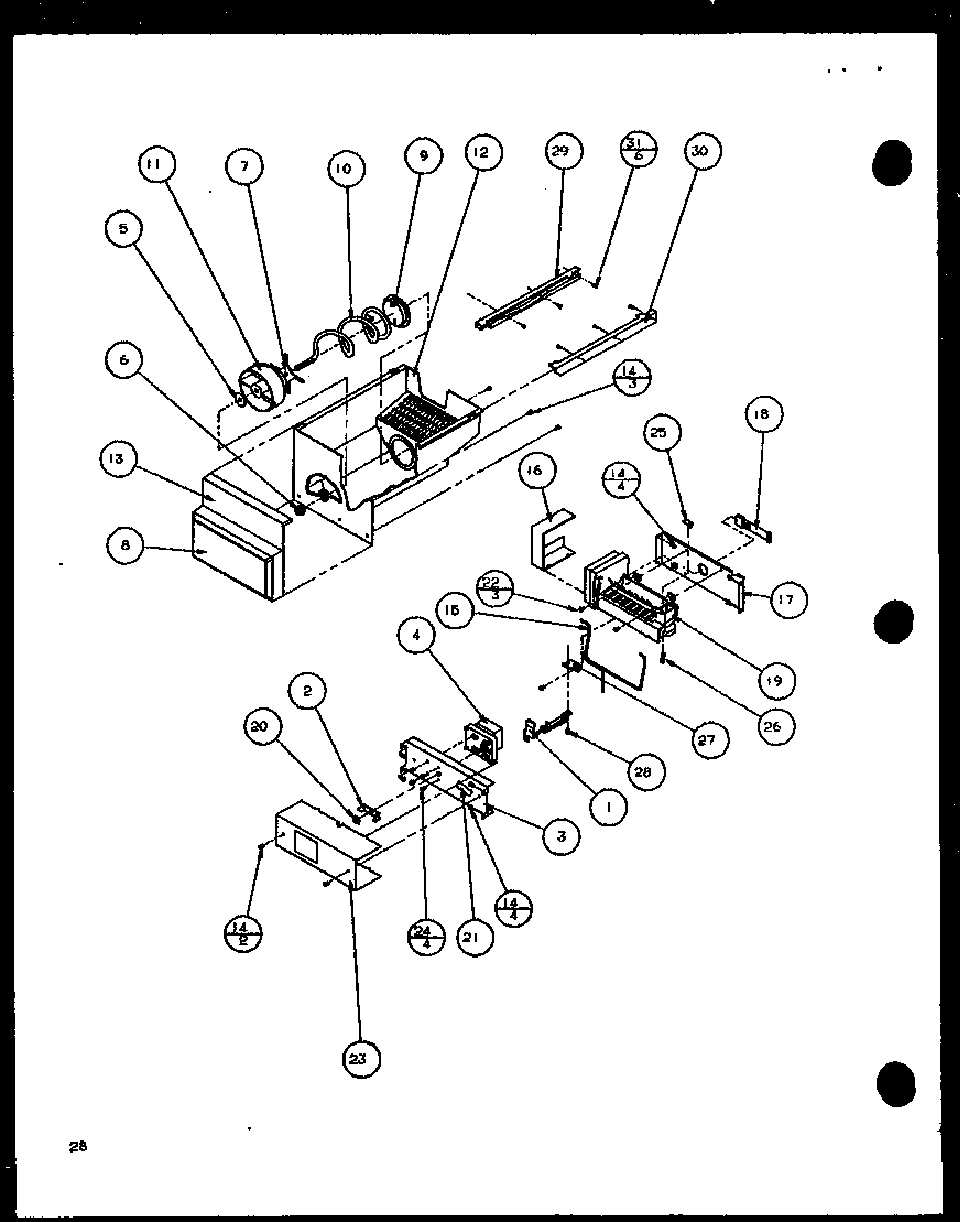 Amana 36591-P1115603W ice bucket and ice maker diagram