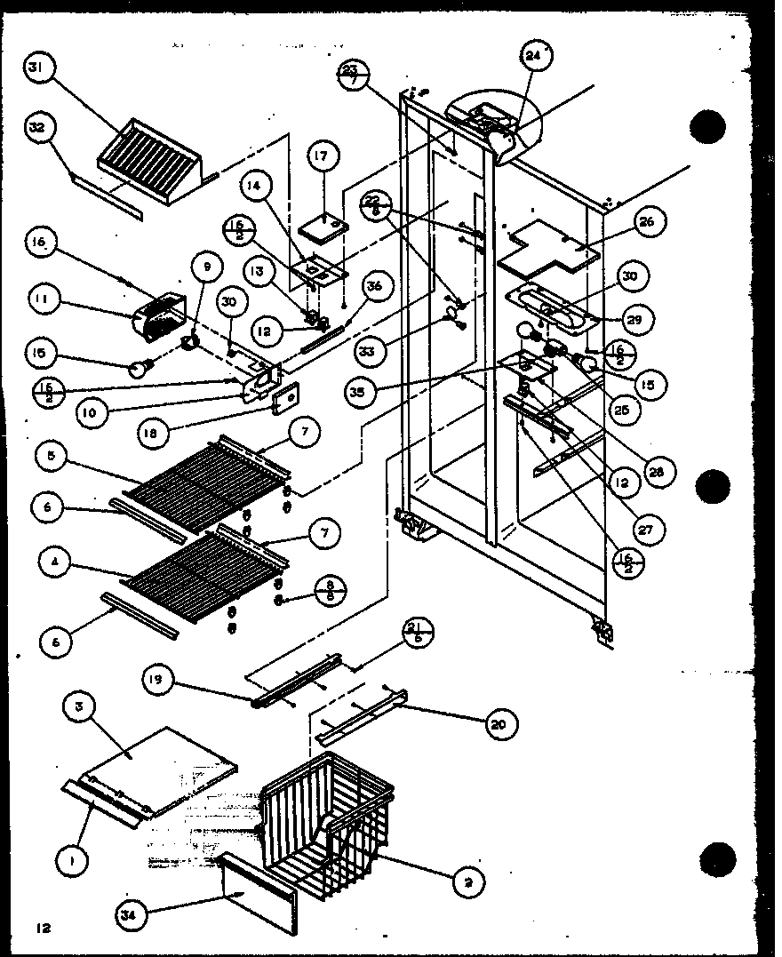 Amana 36098-P1115904W freezer shelving and refrigerator light diagram