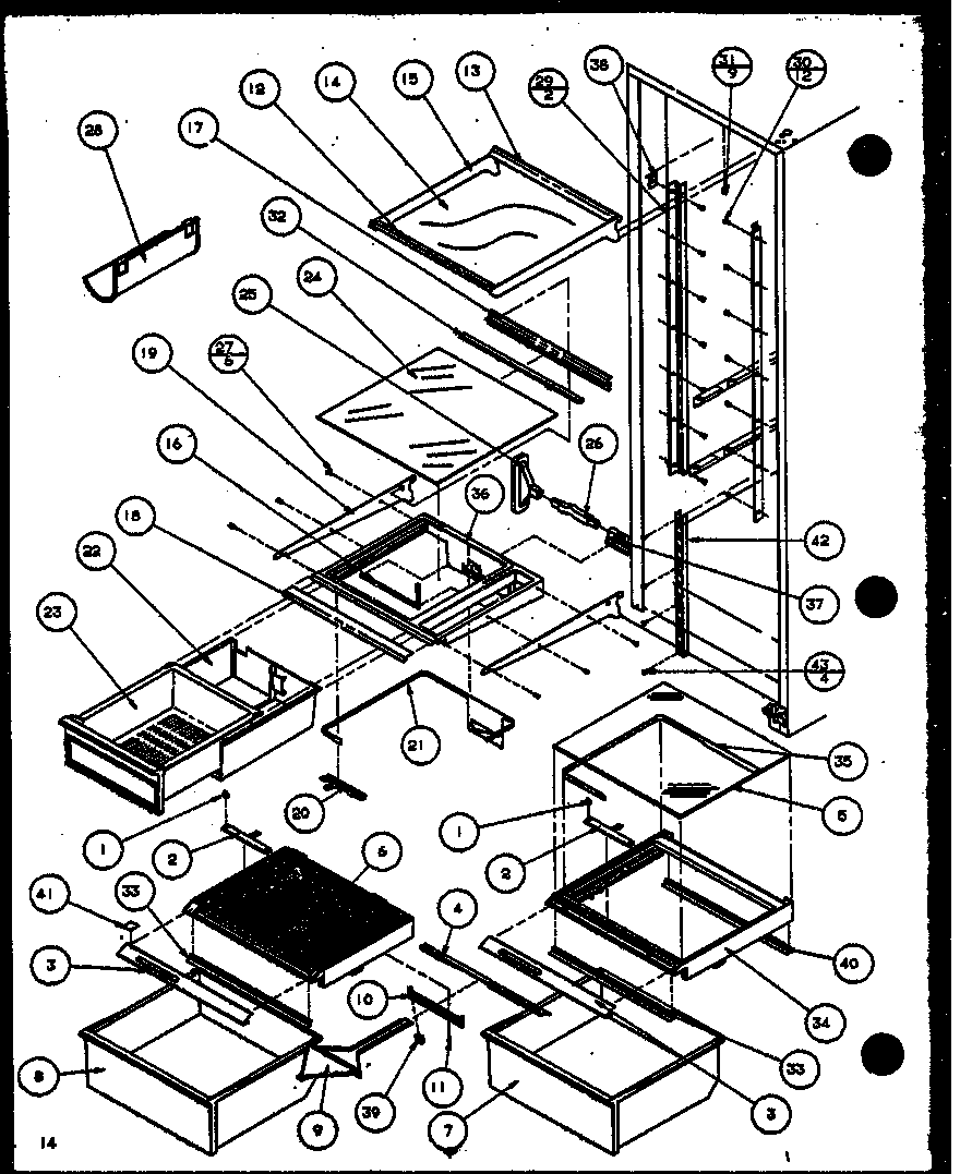 Amana 36098-P1115904W refrigerator shelving and drawers diagram