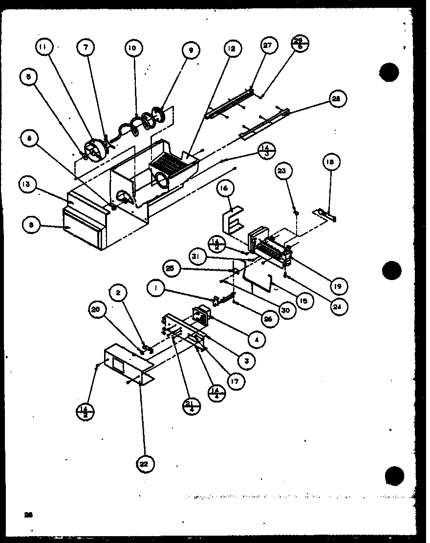 Amana 36098-P1115904W ice bucket and ice maker diagram
