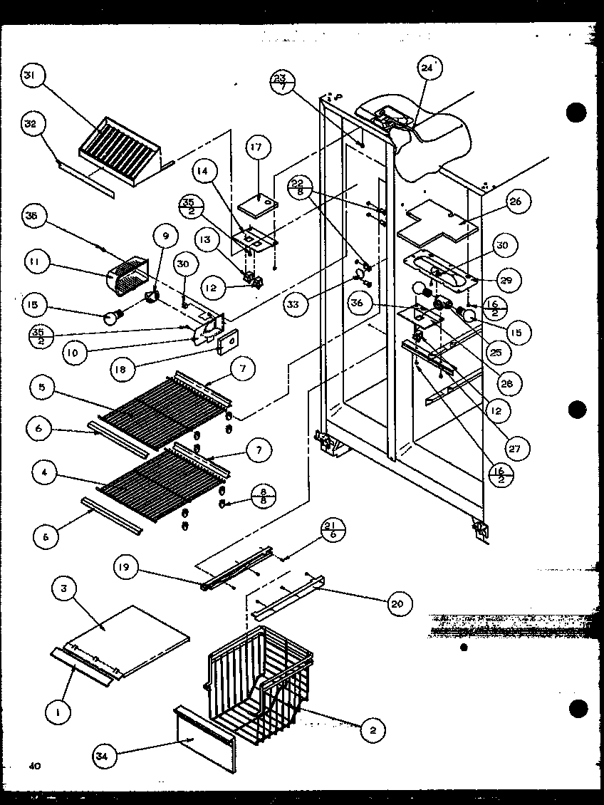 Amana SBD20K-P1117701W freezer shelving and refrigerator light (szd20k/p1117702w) (szd20kb/p1117703w) (szd20kp/p1117704w) diagram