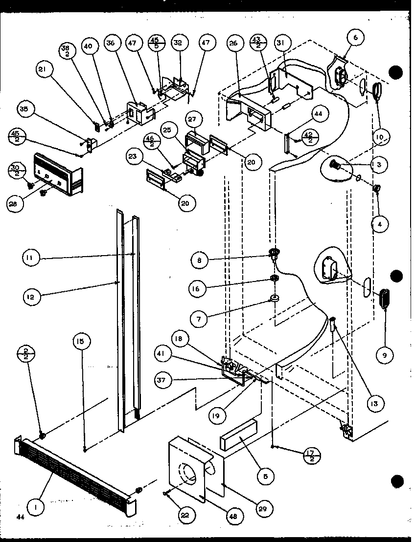 Amana SBD20K-P1117701W refrigerator/freezer controls and cabinet part (szd20k/p1117702w) (szd20kb/p1117703w) (szd20kp/p1117704w) diagram