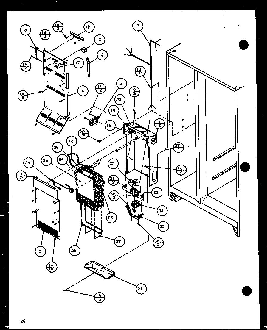 Amana 36578-P1115508W evaporator and air handling (36561/p1115501w) (36561/p1115502w) (36568/p1115503w) (36568/p1115504w) diagram