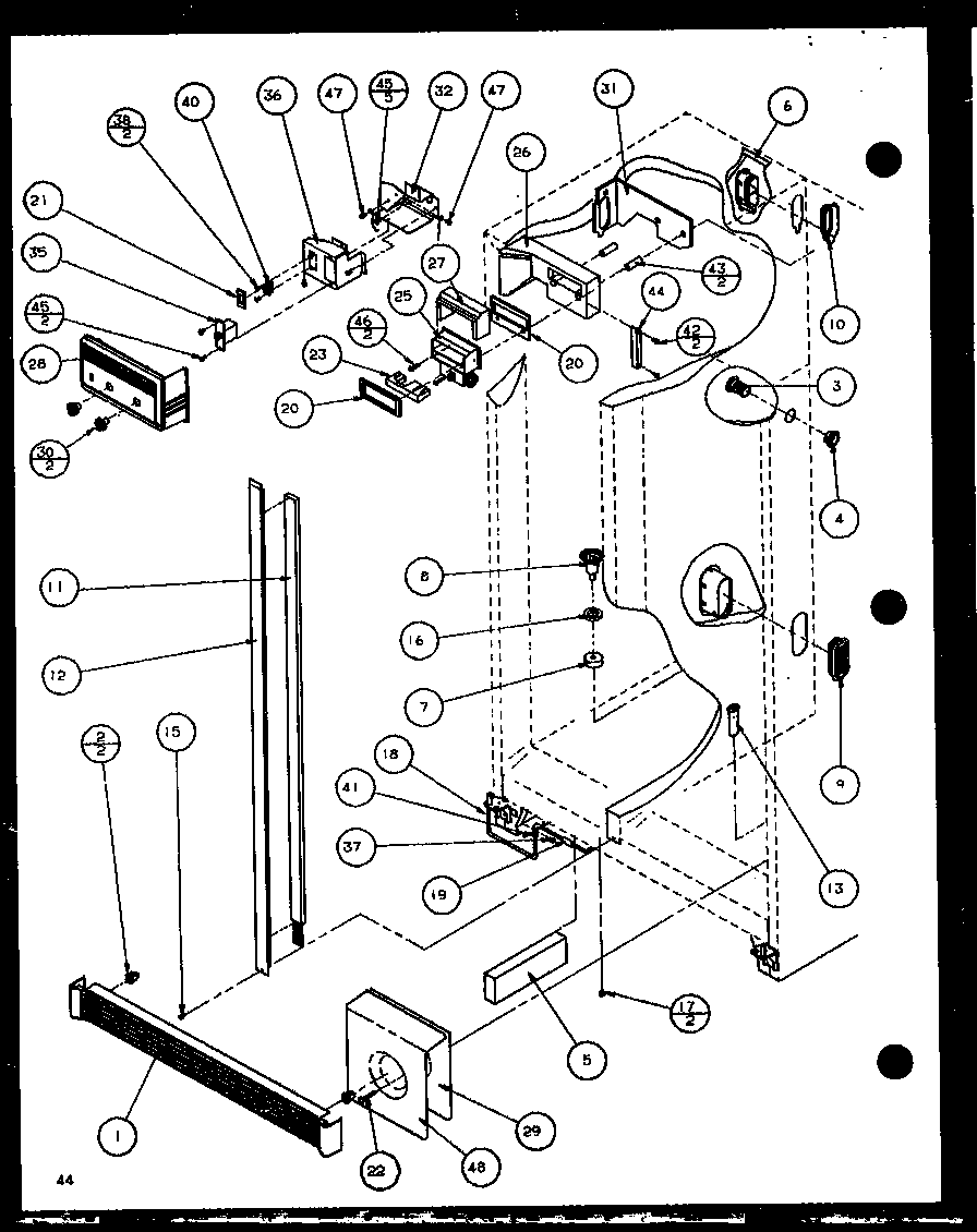 Amana 36578-P1115508W refrigerator/freezer controls and cabinet part (36571/p1115505w) (36571/p1115506w) (36578/p1115507w) (36578/p1115508w) diagram