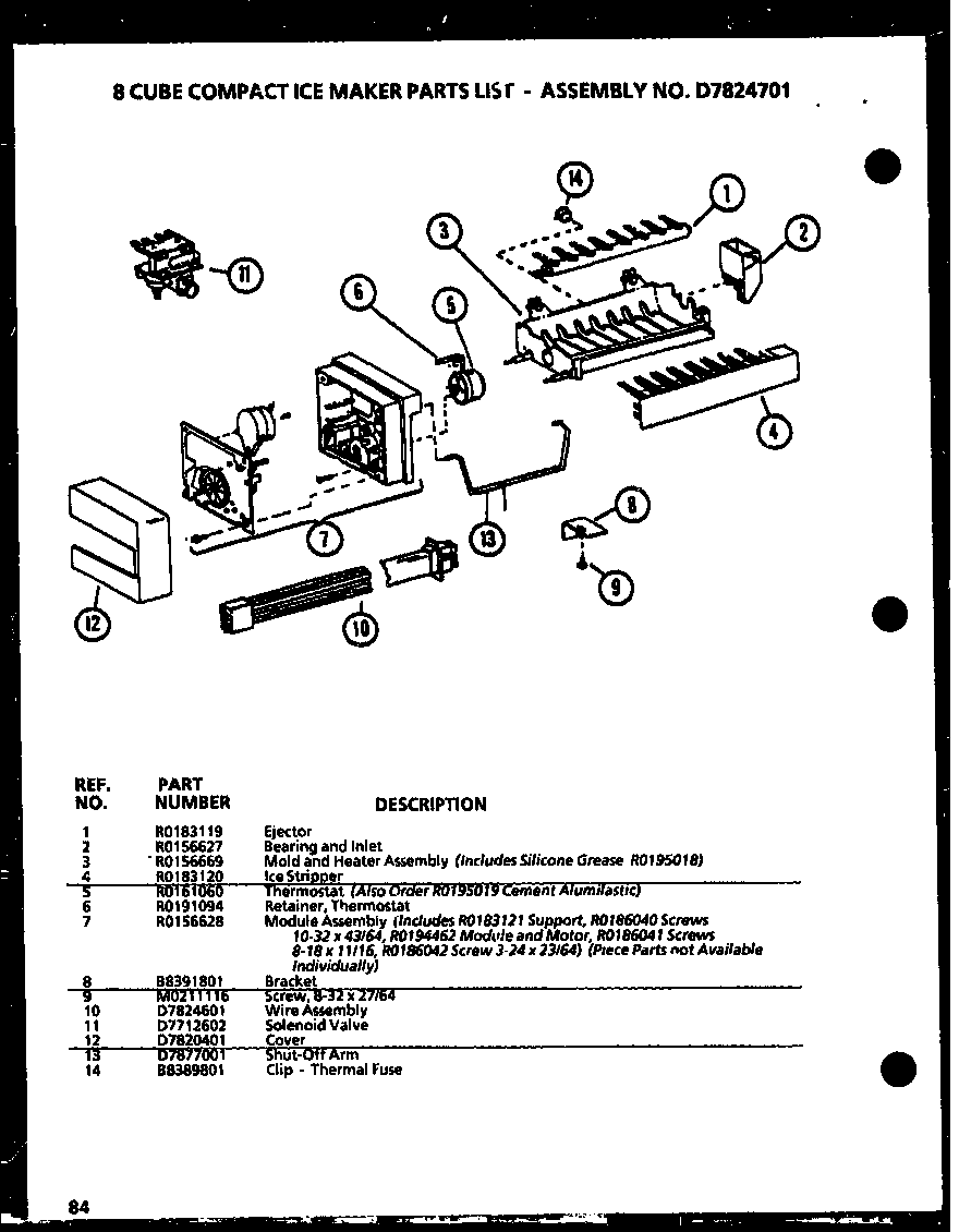 Amana 36578-P1115508W 8 cube compact ice maker diagram