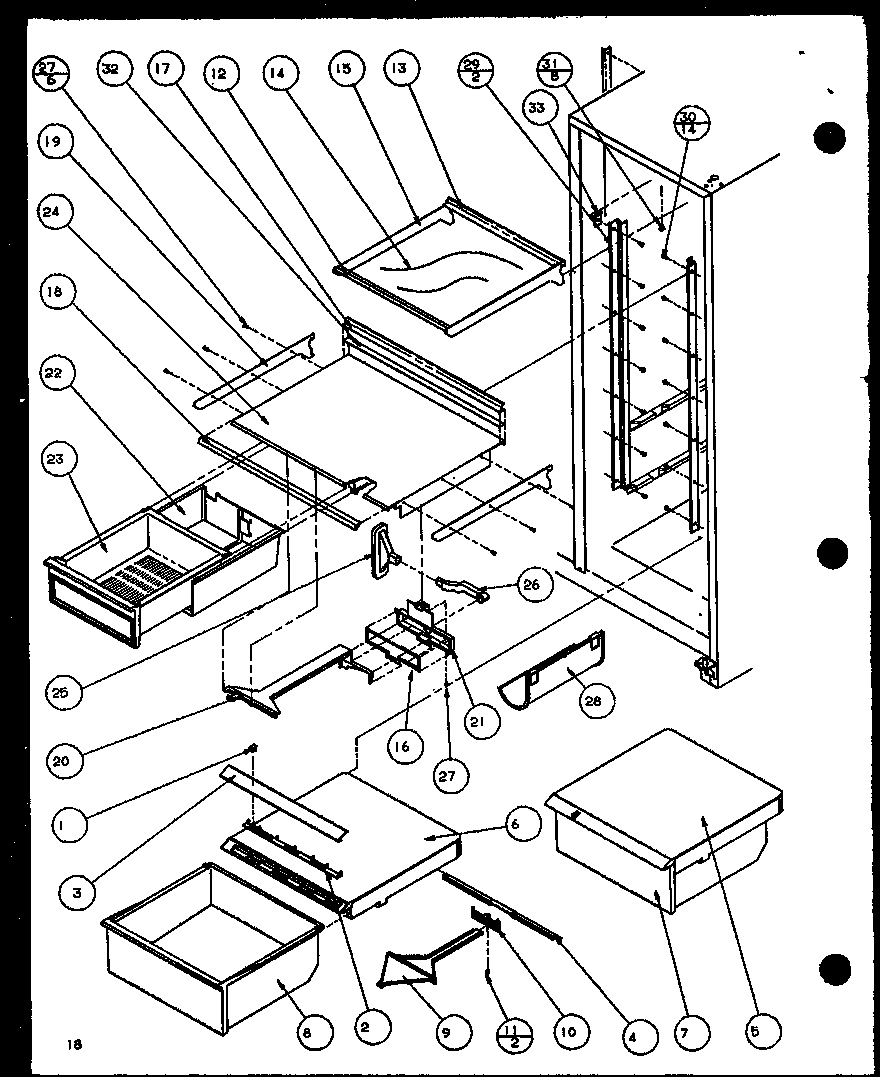 Amana SCD22J-P1116102W refrigerator shelving and drawers (scd19j/p1116701w) diagram