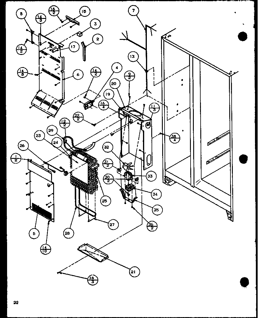 Amana SCD22J-P1116102W freezer evaporator and air handling (scd19j/p1116701w) diagram