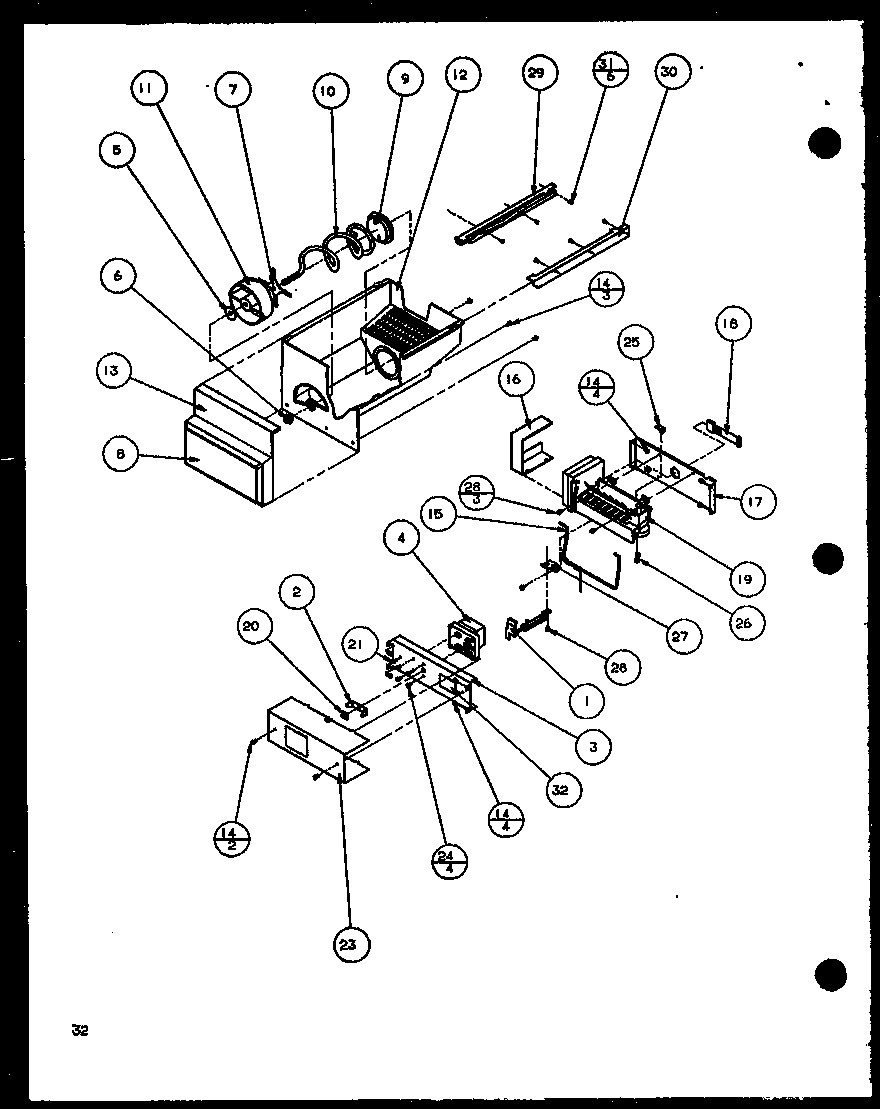 Amana SCD22J-P1116102W ice bucket and ice maker (scd19j/p1116701w) diagram