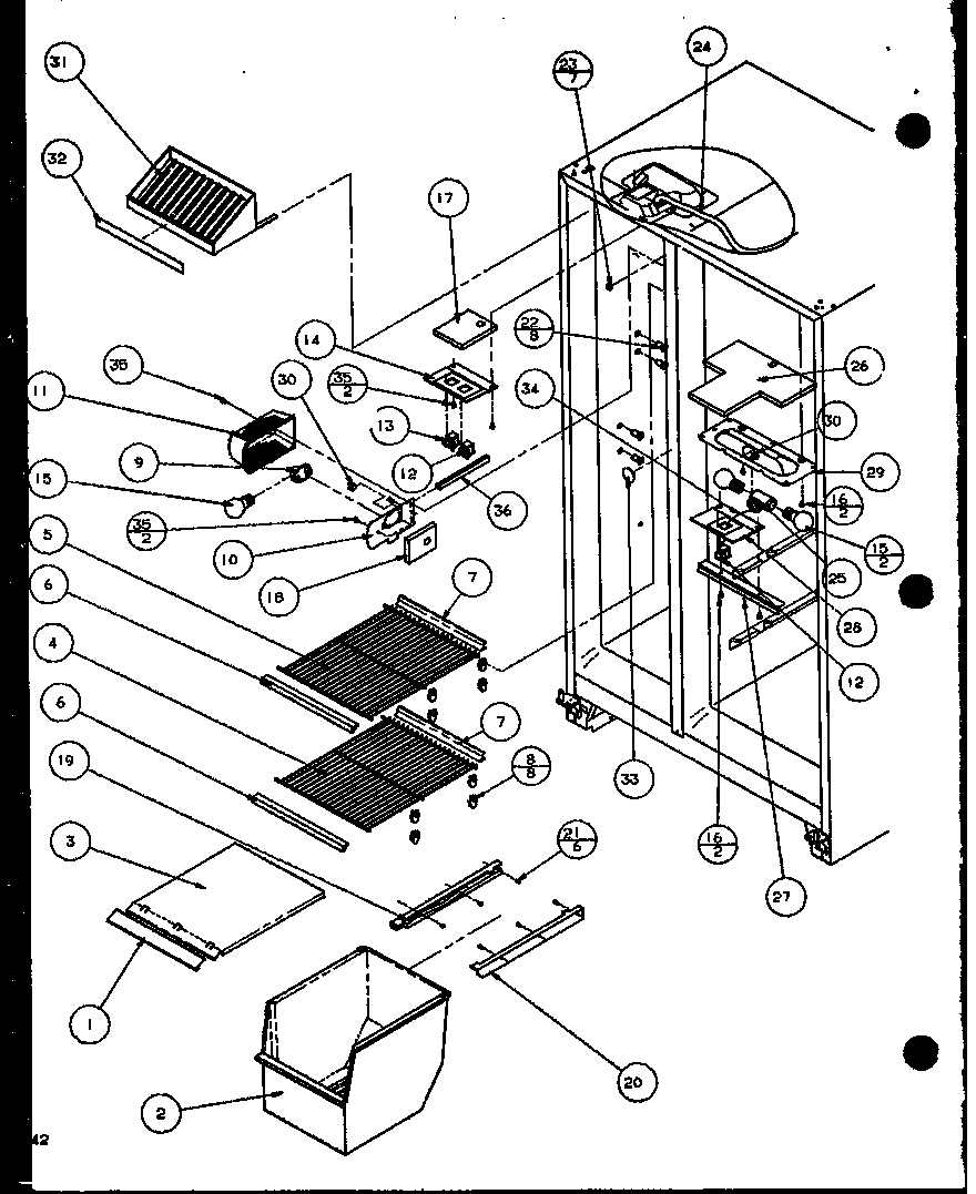 Amana SCD22J-P1116102W freezer shelving and refrigerator light (scd22j/p1116101w) (scd22j/p1116102w) diagram