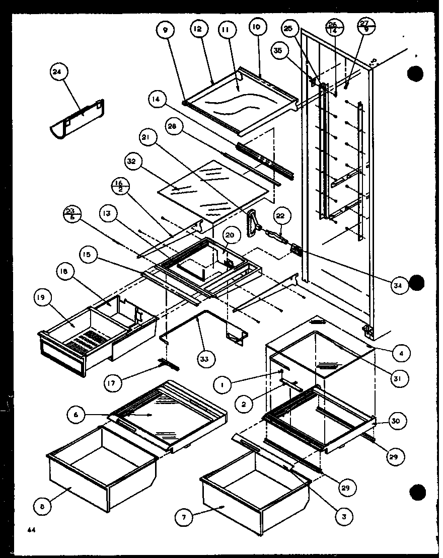 Amana SCD22J-P1116102W refrigerator shelving and drawers (scd22j/p1116101w) (scd22j/p1116102w) diagram