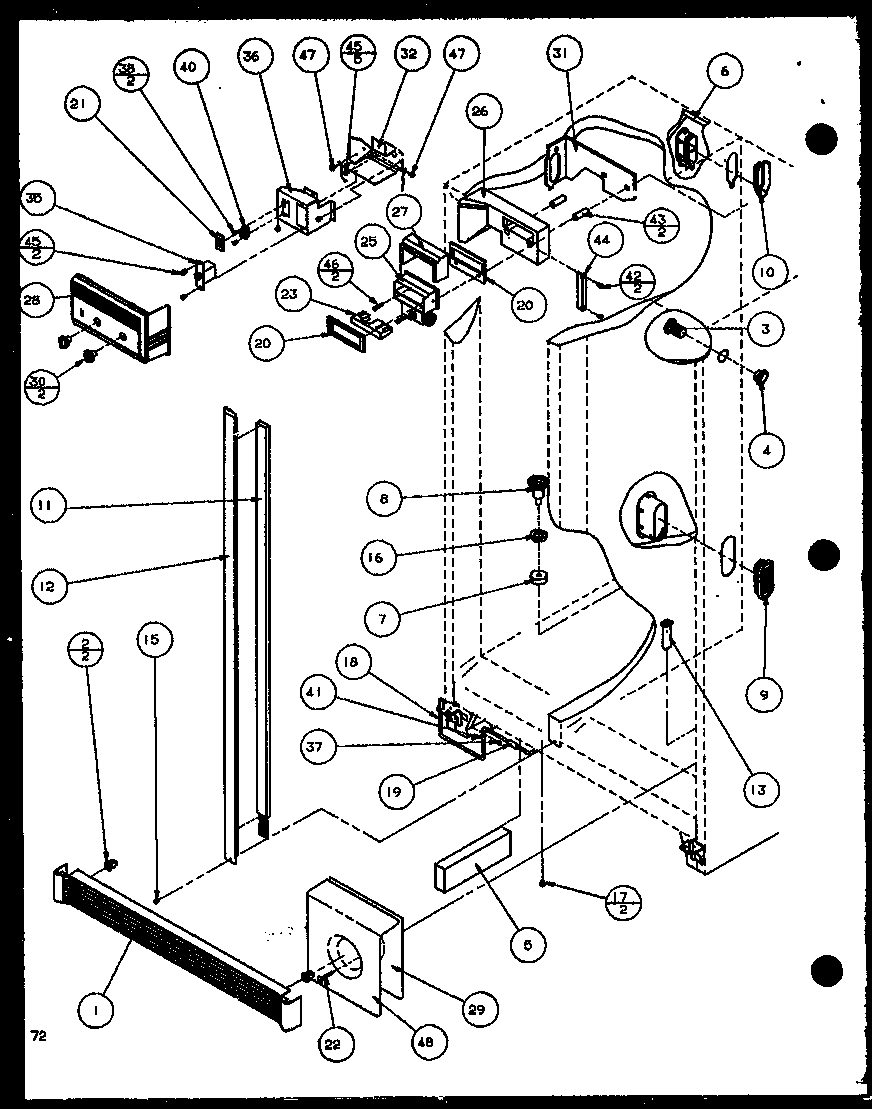 Amana SCD22J-P1116102W refrigerator/freezer controls and cabinet part (scd25j/p1116301w) (scd25j/p1116302w) (scd25jb/p1116303w) (scd25jb/p1116304w) diagram