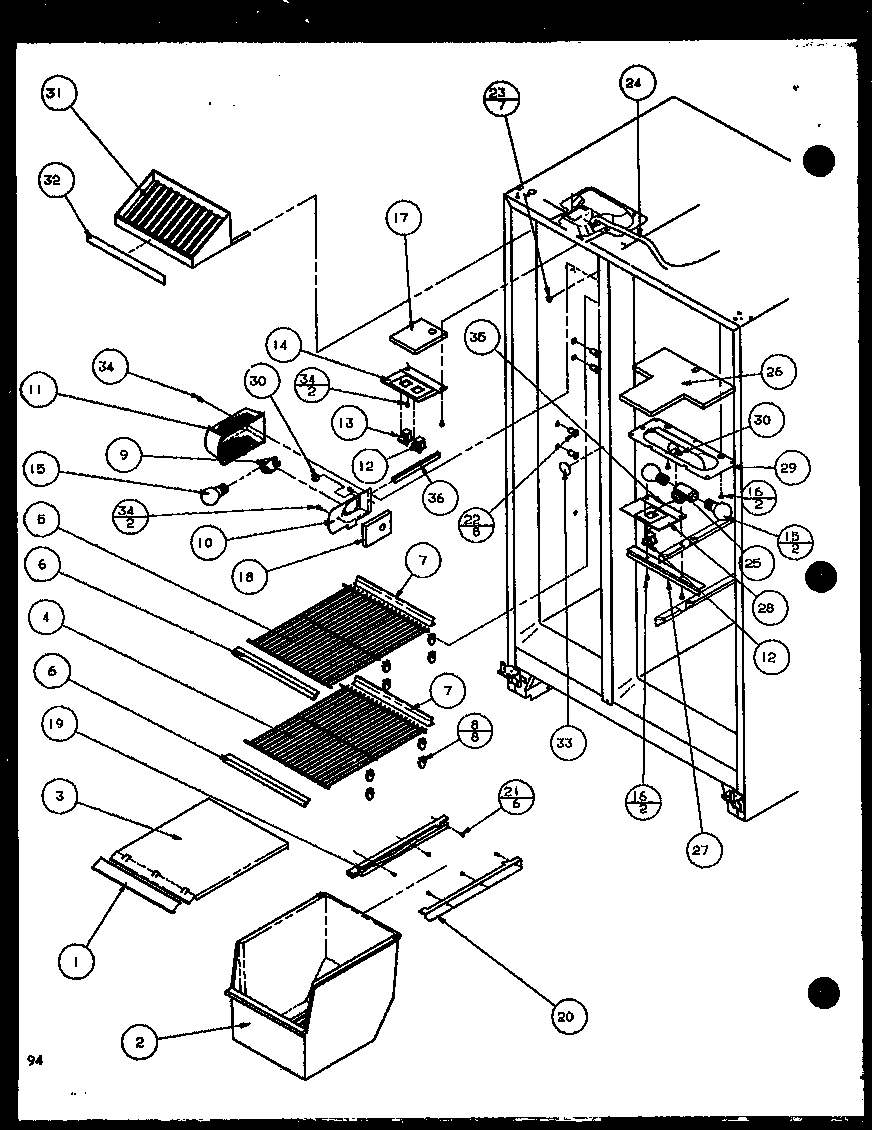 Amana SCD22J-P1116102W freezer shelving and refrigerator light (scd25jp/p1116305w) (scd25jp/p1116306w) diagram