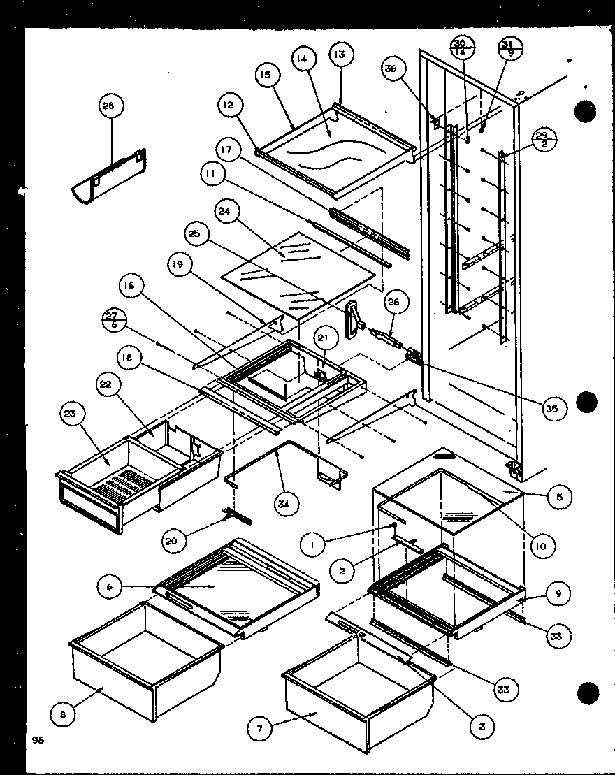 Amana SCD22J-P1116102W refrigerator shelving and drawers (scd25jp/p1116305w) (scd25jp/p1116306w) diagram