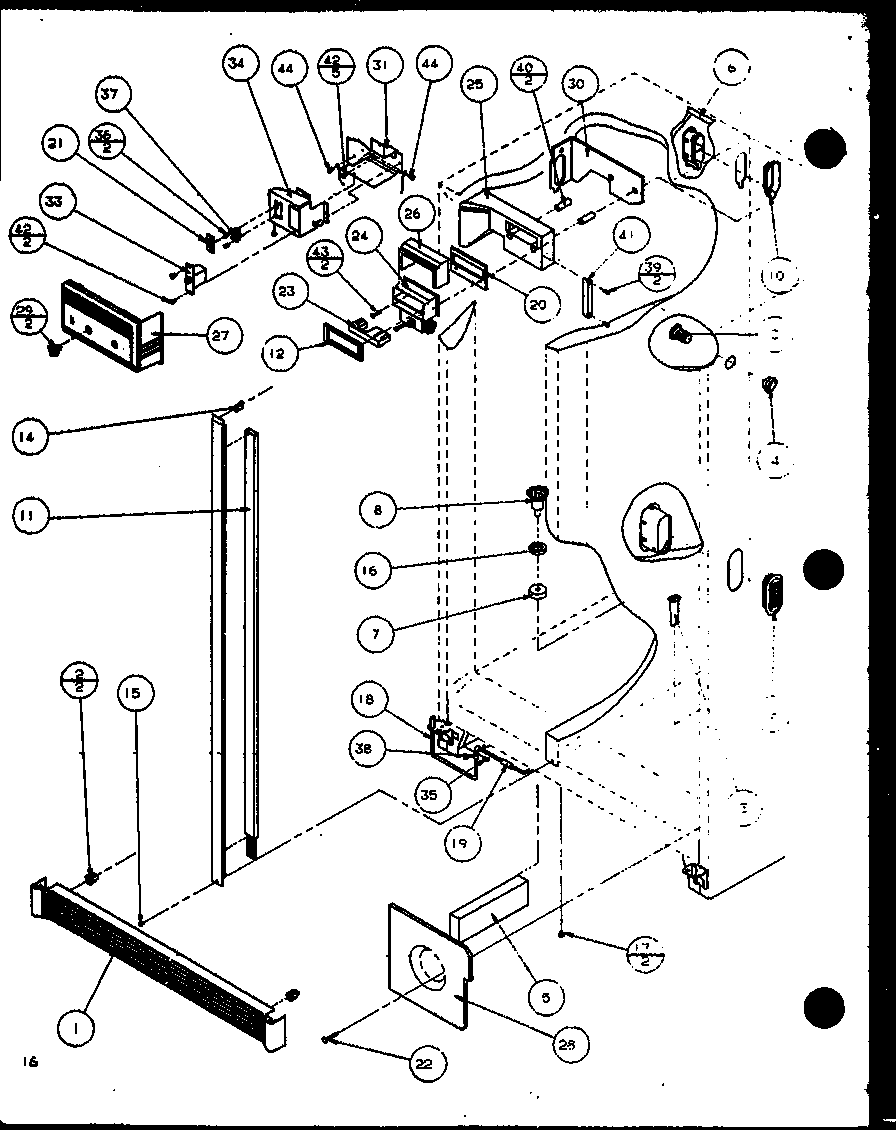 Amana 2599CIWW-P1121501WW refrigerator/freezer control and cabinet part diagram