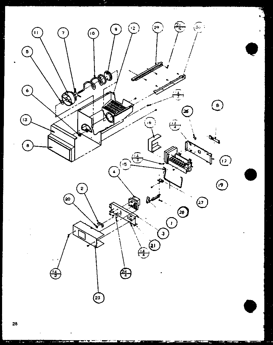 Amana 2599CIWW-P1121501WW ice bucket and ice maker diagram