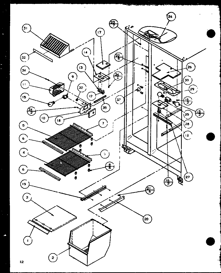 Amana SZDE27KBL-P1110602WL freezer shelving and refrigerator light diagram