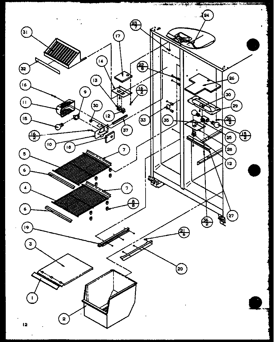 Amana SZD27KPL-P1101206WL freezer shelving and refrigerator light diagram