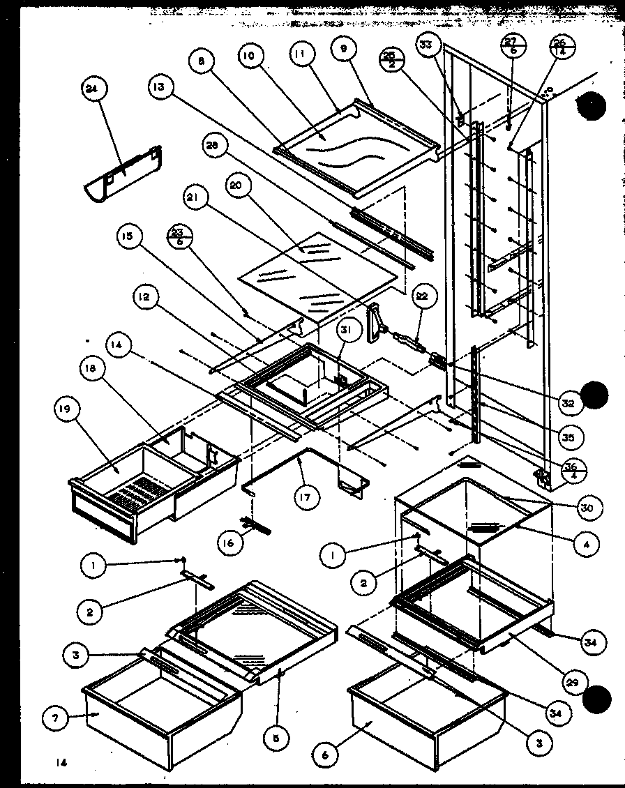 Amana SZD27KPL-P1101206WL refrigerator shelving and drawers diagram