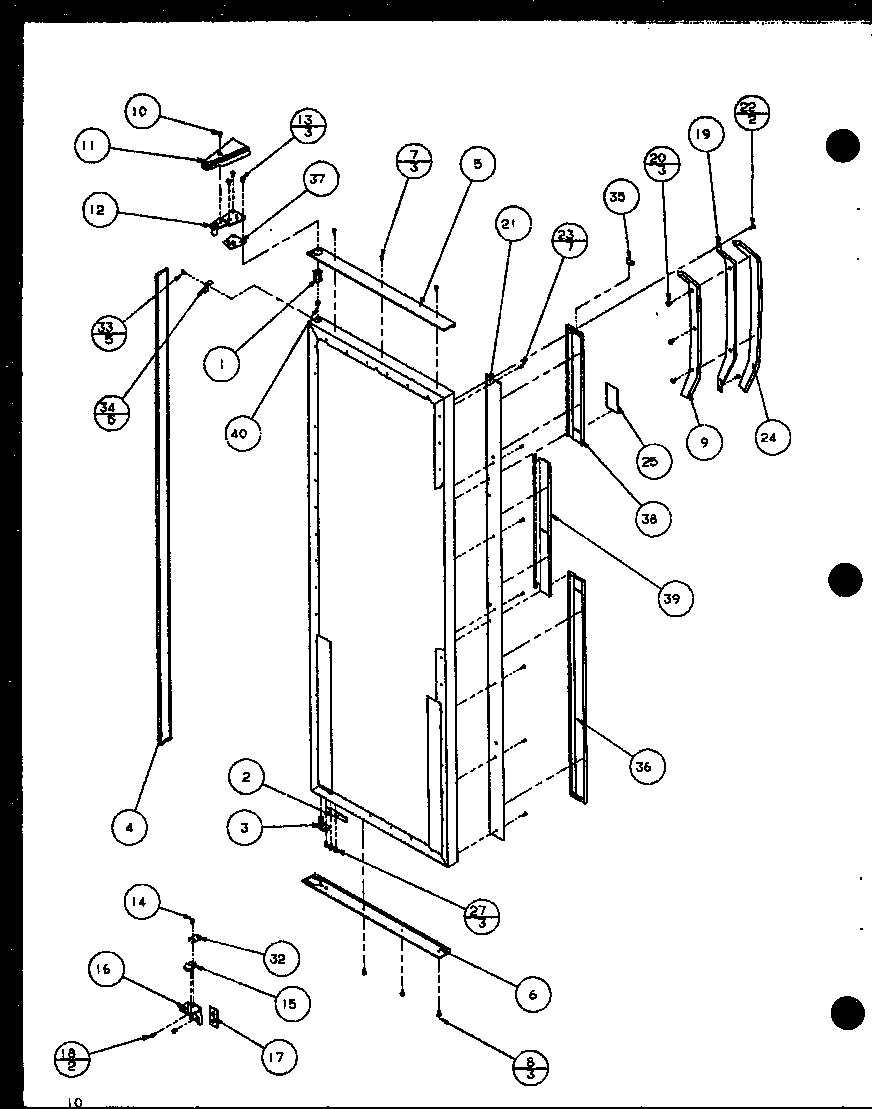 Amana SLD25M2L-P1121107WL refrigerator door hinge and trim parts diagram