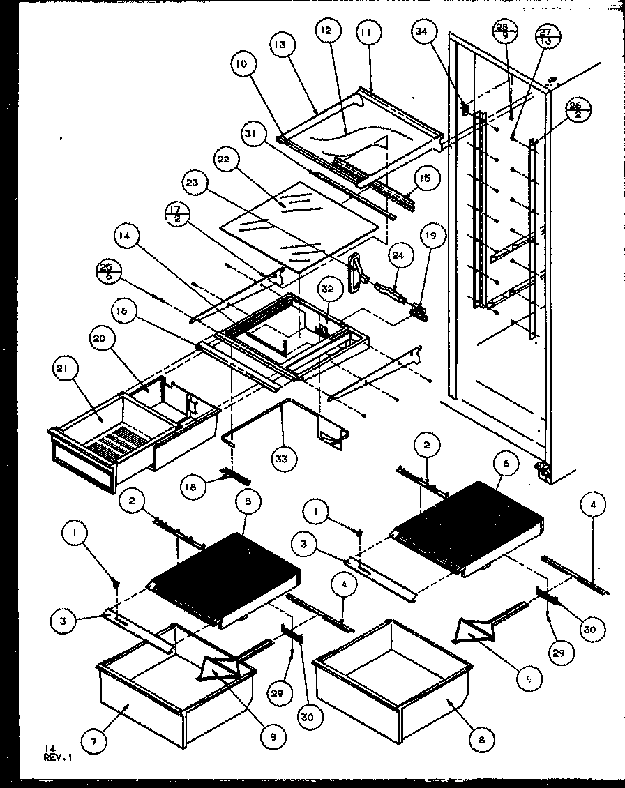 Amana SQD25MB4L-P1153405WL refrigerator shelving and drawers (sqd25mb3w/p1153404ww) (sqd25mb3e/p1153404we) (sqd25mb3l/p1153404wl) diagram