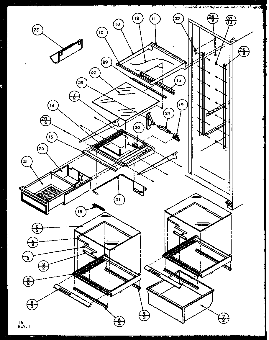 Amana SQD25MB4L-P1153405WL refrigerator shelving and drawers (sqd25mb4l/p1153405wl) (sqd25mb4e/p1153405we) (sqd25mb4w/p1153405ww) diagram