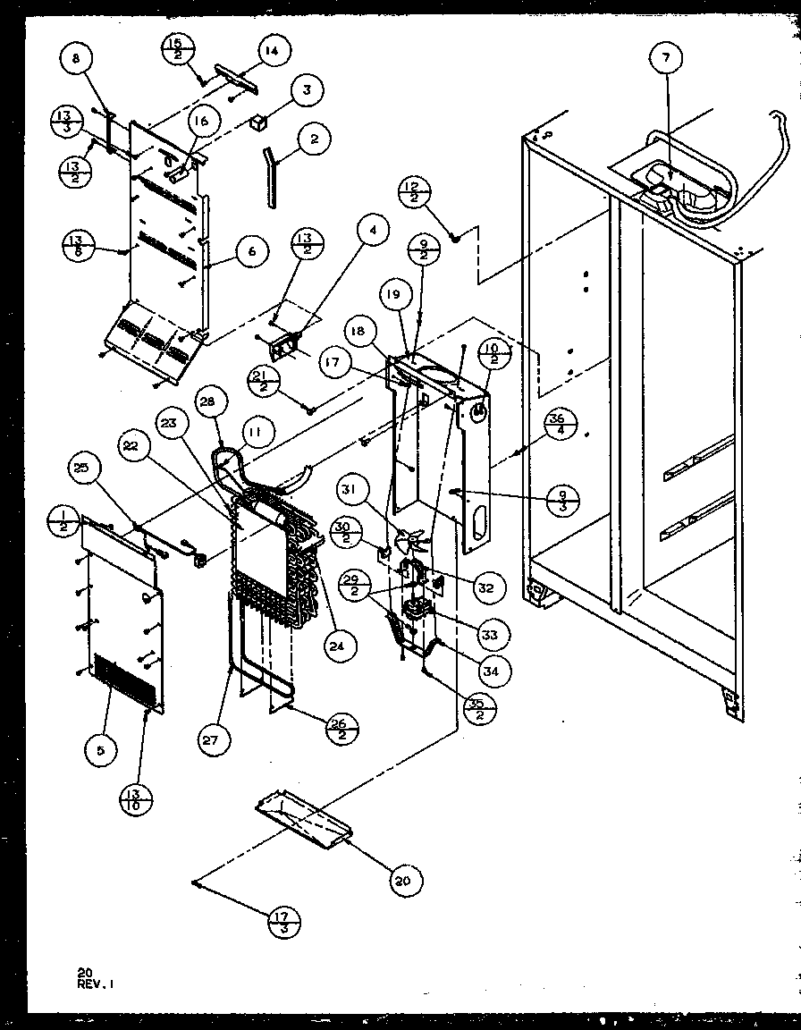 Amana SQD25MB4L-P1153405WL evaporator and air handling diagram