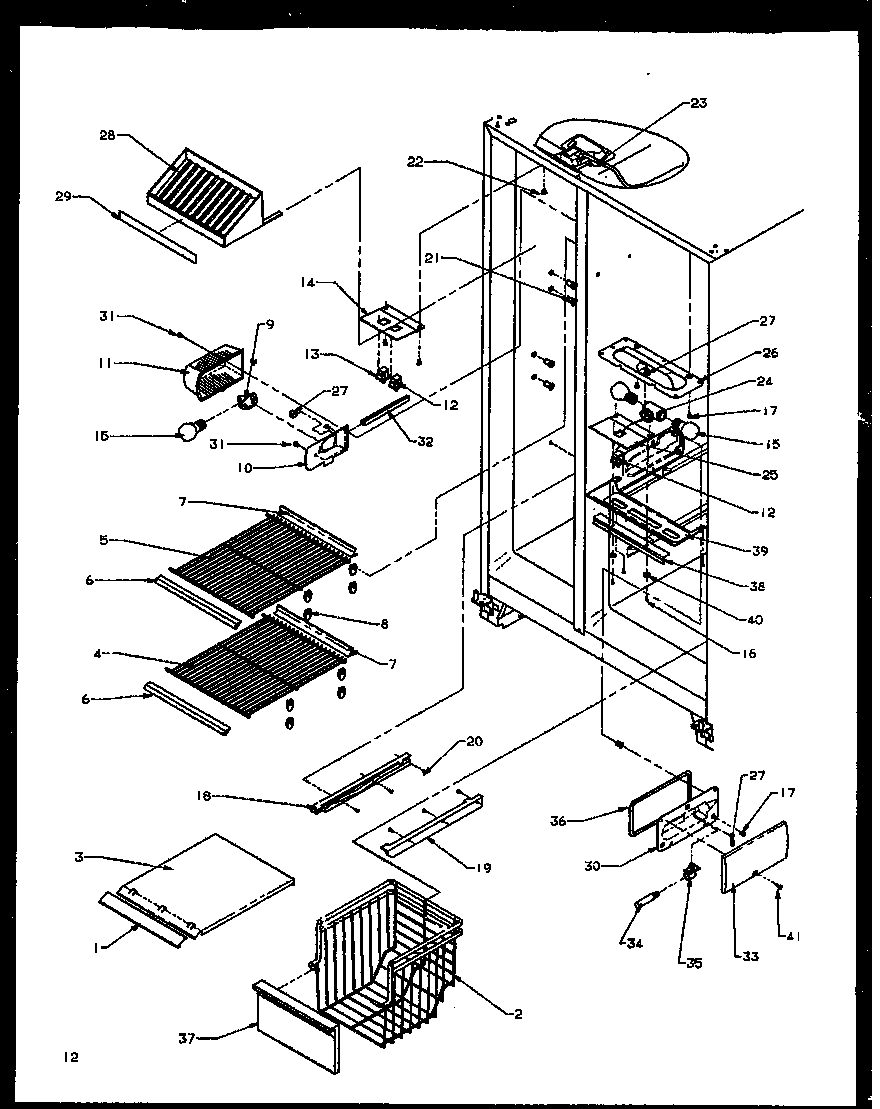 Amana SXDE27NW-P1162203WW freezer shelving and refrigerator light diagram