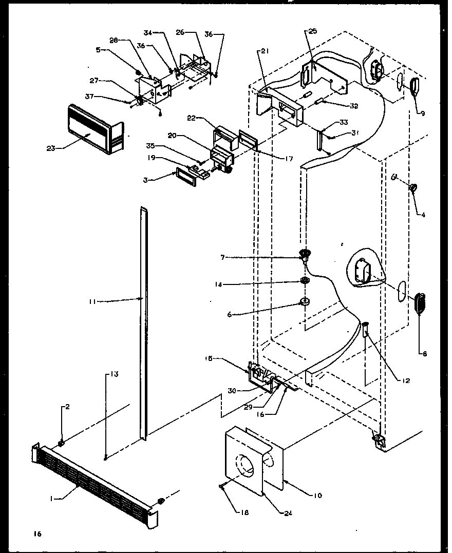 Amana SXDE27NW-P1162203WW refrigerator/freezer controls and cabinet parts diagram